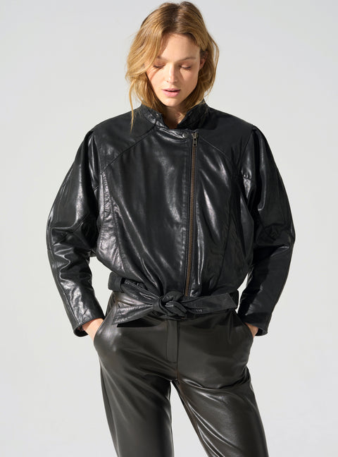 Blouson cuir manches longues