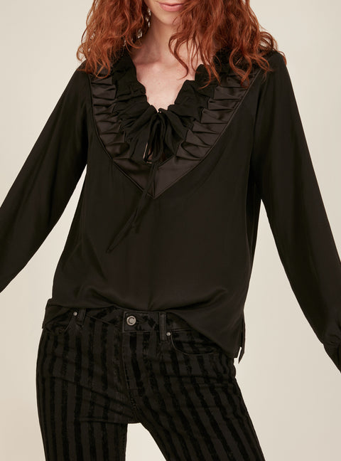 Pleated V-neck Blouse